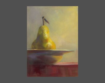 Pear Print on quality paper. Elegant fall themed decor for small kitchen wall art 4x6 5x7 8x10 9x12 11x14 Fruit oil painting food still life