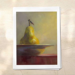 Pear Art Print of Realistic Fruit Still Life Oil Painting for Kitchen or Dining Room Wall Decor, 4x6 to 11x14 inch on Giclee Fine Art Paper