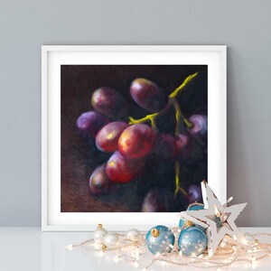 Square Fruit Art Print. Dark Still Life Oil Painting of Purple Grapes for Kitchen and Dining Room 4x4 to 12x12 inch on fine art paper afbeelding 13