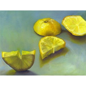 Lemon Kitchen Art Print - Colorful Dining Room Citrus Fruit Still Life Oil Painting Print on Archival Fine Art Paper 4x6 to 11x14 inch