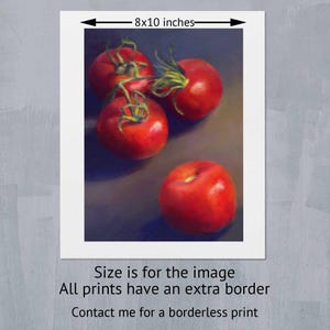 Impression d'art tomate réalisme nature morte moderne pour décoration murale de cuisine ou de salle à manger. Taille 4 x 6 à 11 x 14 pouces sur du papier d'art de haute qualité image 6