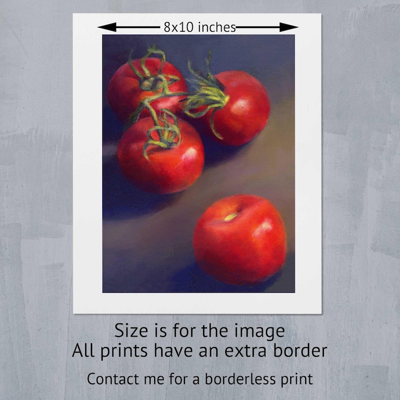 Impression d'art tomate réalisme nature morte moderne pour décoration murale de cuisine ou de salle à manger. Taille 4 x 6 à 11 x 14 pouces sur du papier d'art de haute qualité image 6