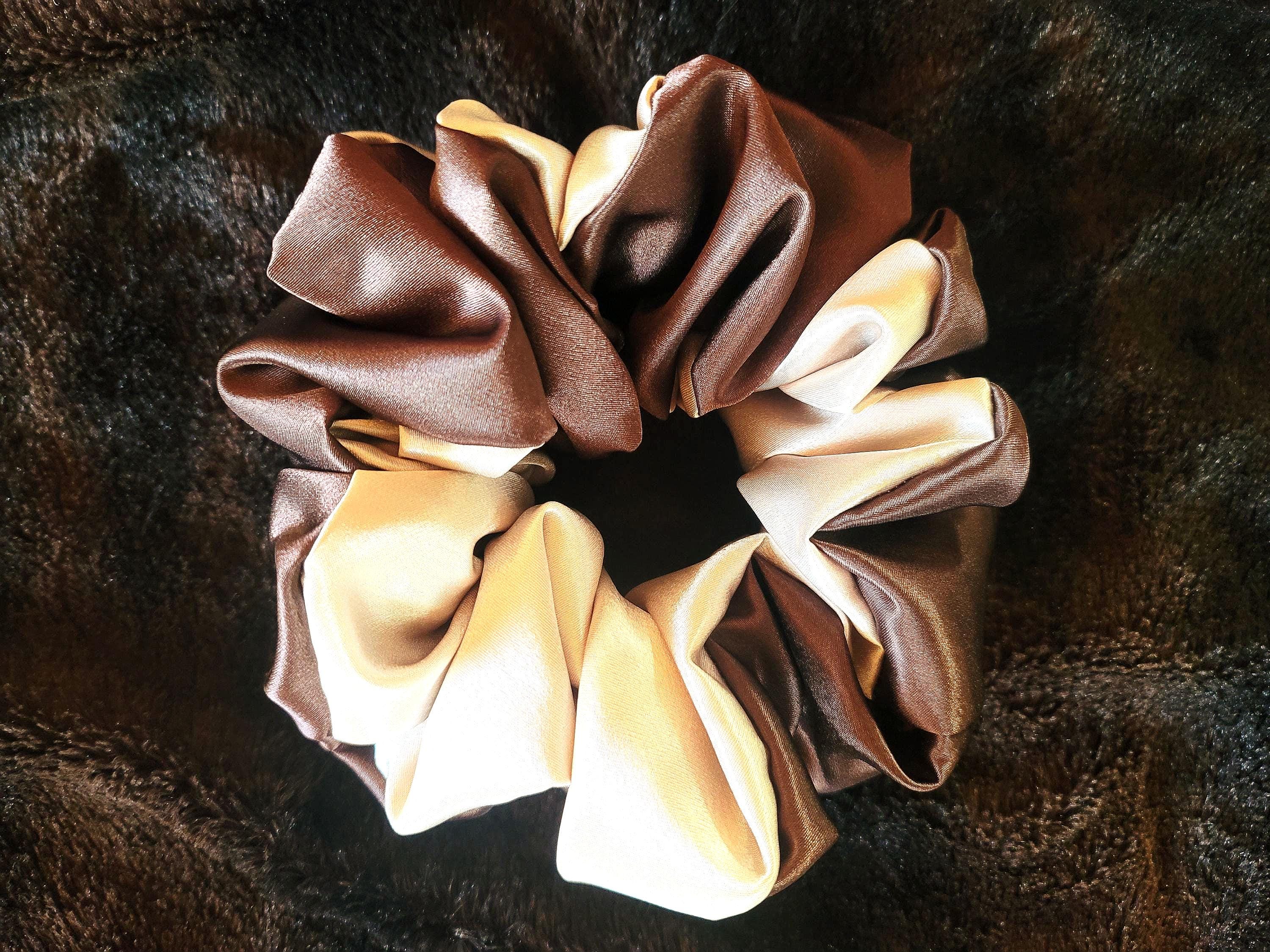 The Éclair Scrunchie | Two-toned brown and champagne oversized satin hair tie