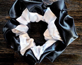 The Tuxedo Scrunchie | A luxurious, two-toned oversized satin hair tie, great for gifting and special occassions