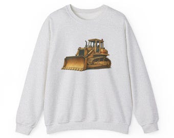 Vintage-Style Bulldozer Sweatshirt, Gildan 18000, Construction Roadwork Vehicle Style