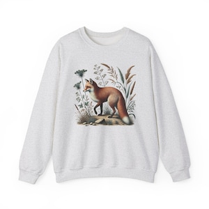 Vintage-Style Fox Sweatshirt, Forest Animal Jumper, Cozy Pullover, Retro Wildlife Top, Nature Lover Gift, Unisex Sweatshirt