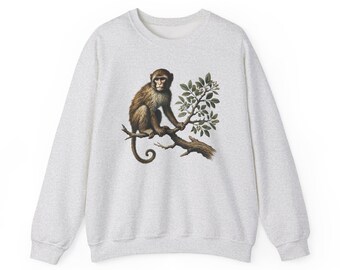 Felpa con grafica in stile vintage con scimmia, Gildan 18000, stile scimmia primate della fauna selvatica