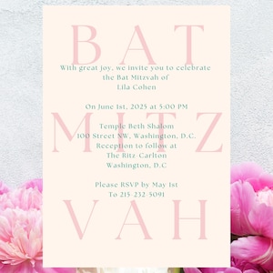 Custom Bat Mitzvah Invitation - Elegant Digital Template, Instant Download, Editable