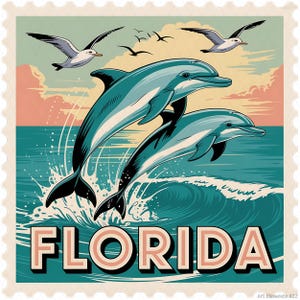 Florida Briefmarke Zustand PNG, Vintage Briefmarke Sublimationsdesign, USA Zustand Vintage Briefmarke, Florida Post Briefmarke Digitaler Download