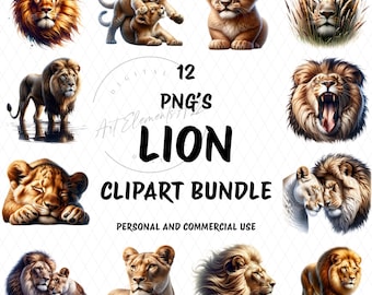 Lion Clipart Bundle, High Quality Transparent PNGs, Watercolor, Majestic Lion, Realistic, Lion Lover, Safari Clipart, Sublimation PNGs