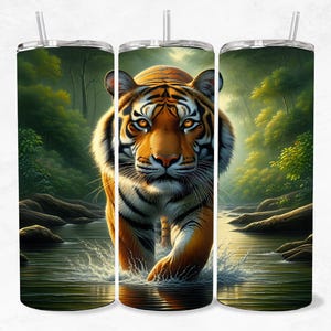 Tiger in the Rainforest 20 oz Skinny Tumbler Wrap PNG, Tiger Sublimation Design, Tiger Tumbler Wrap Design, Digital Download
