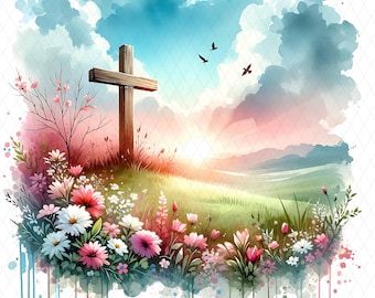 Easter Resurrection Cross PNG, He Is Risen art, transparent, digital download