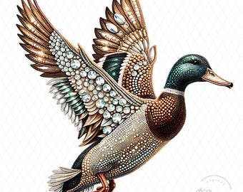 Faux Rhinestone Flying Mallard Duck PNG, Sparkly Duck Sublimation Digital Design, Country Girl Design, Digital Download