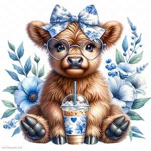 Coquette Highland Cow PNG, 1 High Quality Transparent PNG, Coquette Aesthetic, Printable, Personal & Commercial Use, Instant Download,