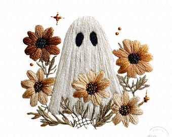 Faux Garn Blumen Geist PNG, Halloween Png Boho Blumen Sublimation Design Halloween Blumen Herbst Geist Shirt digitaler Download