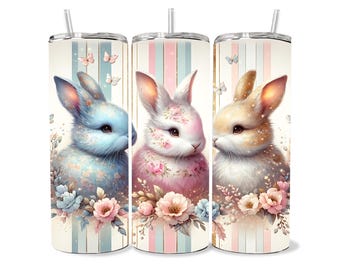 Envoltorio para vaso con forma de conejito de Pascua, lindo y coqueto envoltorio para vaso con forma de conejito de Pascua, diseño de sublimación PNG para vaso de Pascua delgado de 20 oz