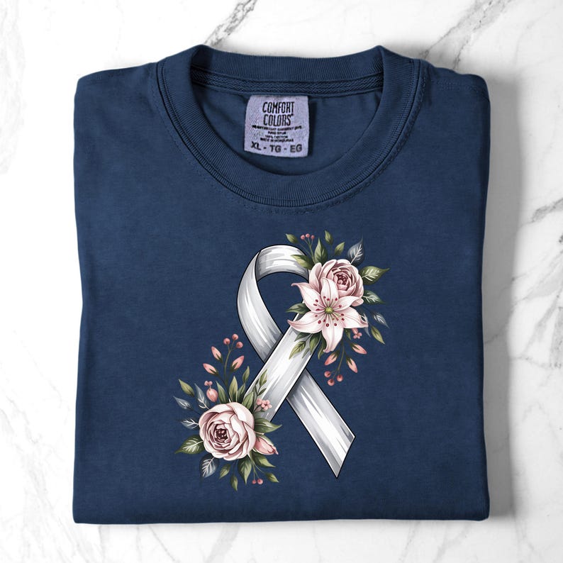 November Ribbon Lung Cancer Awareness PNG, November White Ribbon Cancer Design, Floral ...