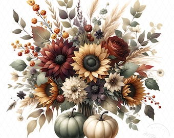 Autumn Wildflowers Burgundy PNG, Watercolor Fall Wildflowers, Autumn Watercolor Flower PNG Design, Rustic Harvest Flowers Digital Download