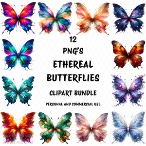 Ethereal Butterflies Clipart Bundle, 12 Transparent High Quality PNGs, Personal & Commercial Use, Printables, Digital Download