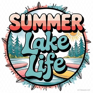Design PNG de vida no lago de verão, download digital de sublimação para atividades ao ar livre na primavera, design digital moderno para acampamento no lago de verão, download instantâneo