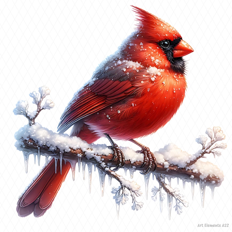 Cardinal on a Snowy Branch PNG, High Quality Transparent PNG, Printable ...