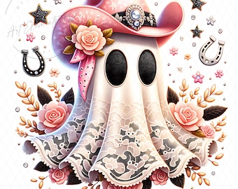 Western Cowgirl Ghost PNG, Western Halloween Shirt Design, Trending Fall Aesthetic, Sublimation PNG, Digital Download