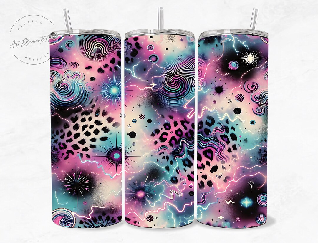 Y2K Leopard Tie Dye 20oz Skinny Tumbler Wrap PNG, Neon Pink, Purple ...