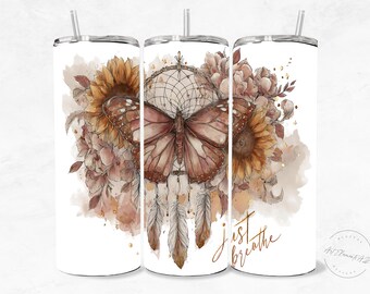 Positive Affirmation Quote Tumbler Wrap PNG, Positivity 20oz Skinny Sublimation Tumbler Design, Boho Butterfly Digital Download