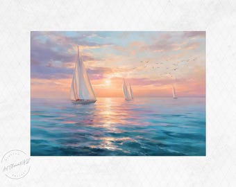 Sailboat Printable Wall Art, Luxury Sail Boat Wall Art Print Poster Digital Download, Old Money Nautical Decor Digital Print