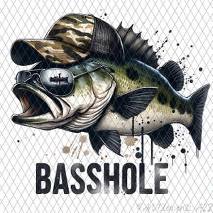 Basshole - Pez lubina divertido PNG, Descarga digital de pesca de lubina, Archivo PNG digital de pescador sarcástico para diseño de camiseta divertida