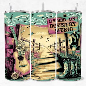 Emballage de verre de musique country (V2), Western 20 oz papier peint, rustique Png 20 oz Skinny Tumbler Png, téléchargement numérique paysan PNG