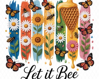 Let it Bee png, hoge kwaliteit transparante png, penseelstreekontwerp, bijenliefhebber, afdrukbaar, persoonlijk en commercieel gebruik, digitale download