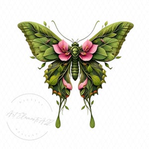 Botanische Schmetterlingsblüte PNG, Blumenblatt-Insektenkunst, Natur Fantasy Kunst, Sublimation, digitaler Download