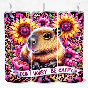 Cute Capybara Tumbler Wrap, Be Happy 20 Oz Sublimation Tumbler Png, Don&#39;t Worry Be Cappy Positivity Tumbler Wrap Digital Design
