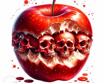 Skull Apple PNG, Creepy Halloween Apple Sublimation Design, Gothic Fruit Graphic, Dark Aesthetic Spooky Clipart