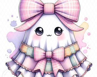 Lazo fantasma preppy PNG, coqueta espeluznante y moderna PNG, fantasma lindo PNG, sublimación de Halloween, diseño digital