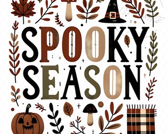 Spooky Season Collage Art PNG, Typography Design, Fall Sublimation Design, Rustic Autumn Aesthetic, Cozy October Vibes, Digital Download