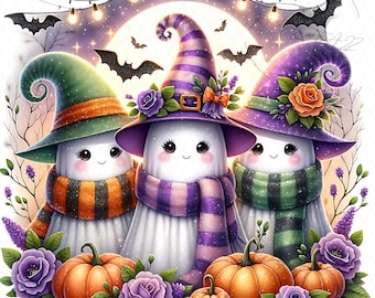 Cute Ghost Halloween PNG, Floral Ghost Sublimation Design, Fall PNG, Spooky png, Autumn Png, Instant Download