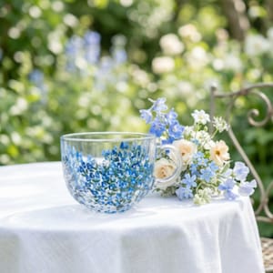 Tazza da cappuccino in vetro dipinta a mano: motivo a fiori blu