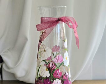 手描きガラス花瓶、青い花柄 - Etsy 日本