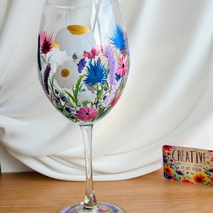 Wildflower Hand Painted Large Wine Glass, Beautiful Gift for her, mothers day and those who love nature and flowers