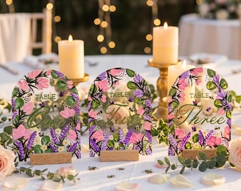 Hand Painted Floral Arch Table Numbers, Custom Wedding Signs, Event Decor