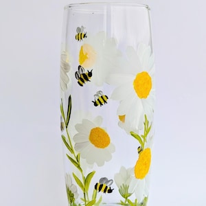 Hand Painted Highball Glass/Tumbler: Bumblebee and Daisy