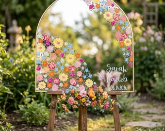 Hand Painted Floral Arch Mirror, Custom Wedding Welcome Sign, Event Decor