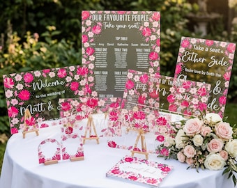 Custom Wedding Sign Bundle, Personalised Hand Painted Floral Signs, Deluxe Sign Package, Event decor