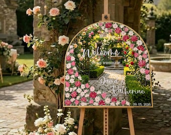 Hand Painted Floral Wedding Welcome Mirror, Custom Arch Sign, Event Decor