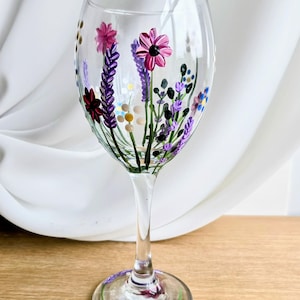 Wildflower Hand Painted Large Wine Glass, Beautiful Gift for her, mothers day and those who love nature and flowers