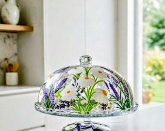 Hand Painted Daisy and Lavender Cake Stand
