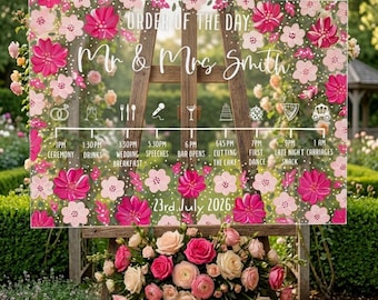 Custom Wedding Order Of The Day Sign, Personalised Hand Painted Floral Sign, Event Decor