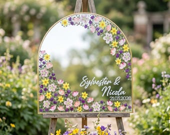 Hand Painted Floral Wedding Welcome Mirror, Custom Arch Sign, Event Decor